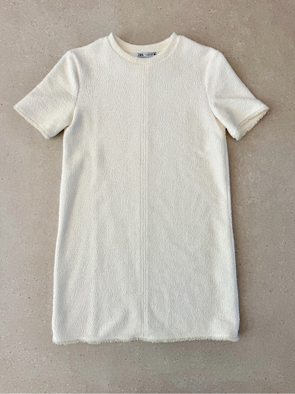Zara Cream Short-Sleeve Boucle Textured Shift Dress